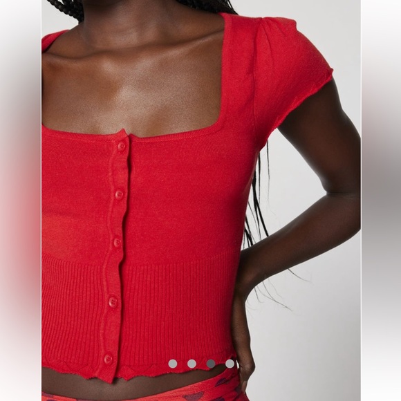 Kimchi Blue Tops - Kimchi Blue Betty Cap Sleeve Cardigan‎ Red XS